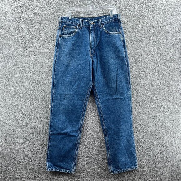 Carhartt Lined Jeans Mens 34 X 34 Blue Denim Cotton Relaxed Fit - Picture 1 of 8